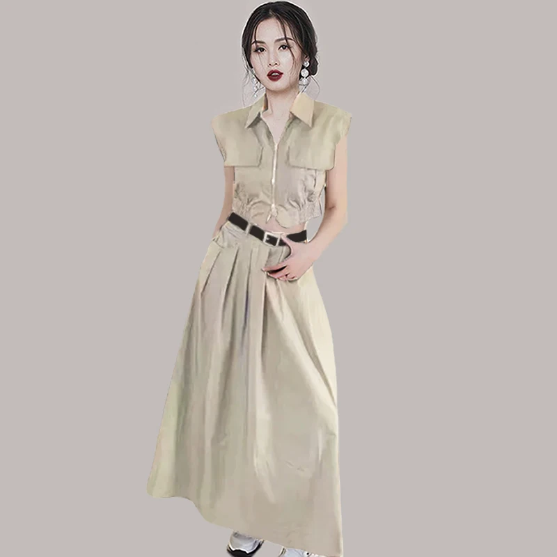 Top con gonna a pieghe SuperAen con gonna lunga da donna di fascia alta Camicia da donna Set da due pezzi