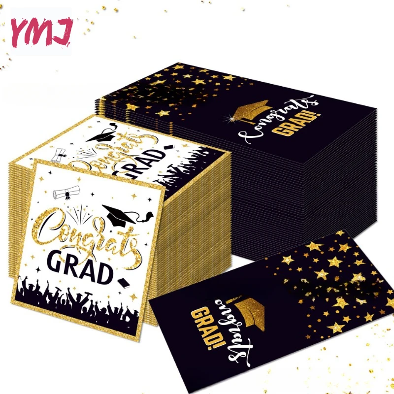 Black and White Graduation Season Printed Napkins Cafe Hotel Banquet Party Pure Wooden Paddle Disposable Facial Tissues 2-Ply