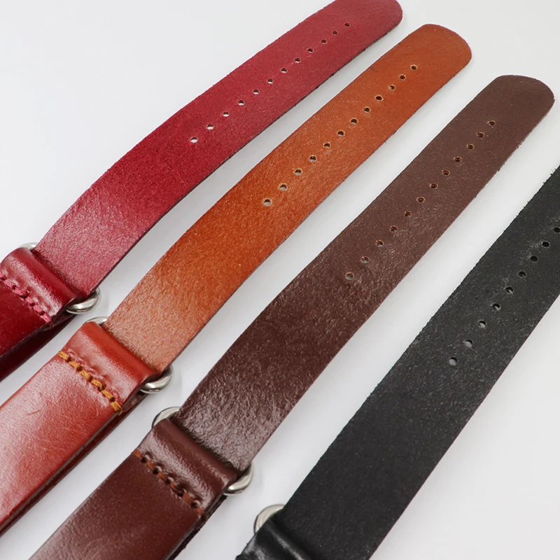 UTHAI Leather Strap18mm 20mm 22mm 24mm Oily Vintage Watch Band  watch strap with five-ring Silver buckle steel thic Z116