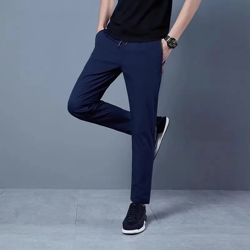Pantaloni da lavoro da uomo ultrasottili in seta di ghiaccio Pantaloni lunghi estivi casual sportivi larghi con ket per l'uso quotidiano e l'ufficio