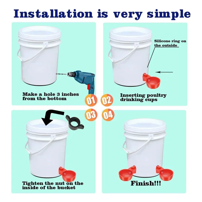 16 Pack Automatic Chicken Waterer Cups Poultry Waterers Poultry Water Feeder Chicken Water Cups with Drill Bit