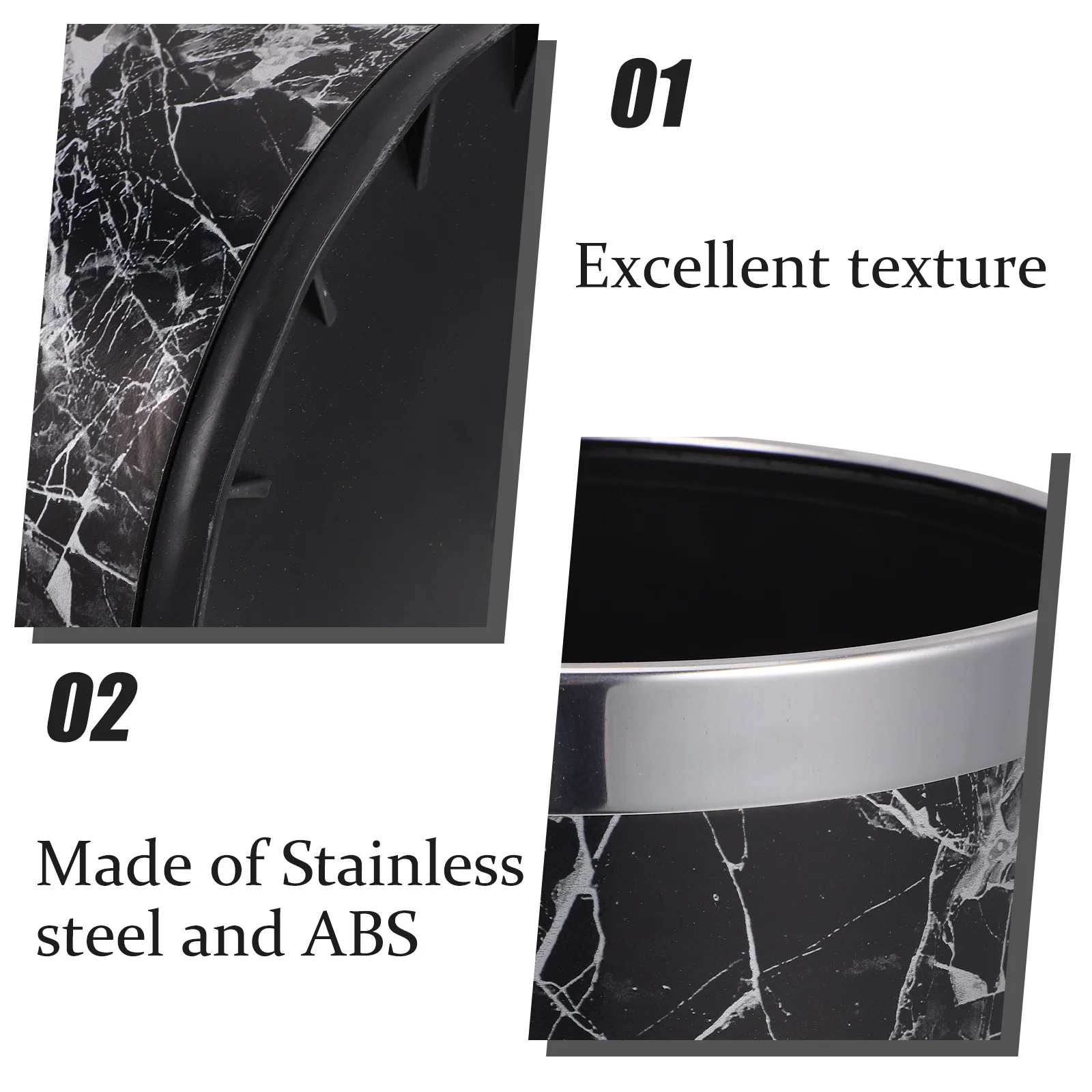 

Stainless Steel Trash Can Round Marbling Design Resistant Garbage Container For Home Bathroom Kitchen Marble Texture