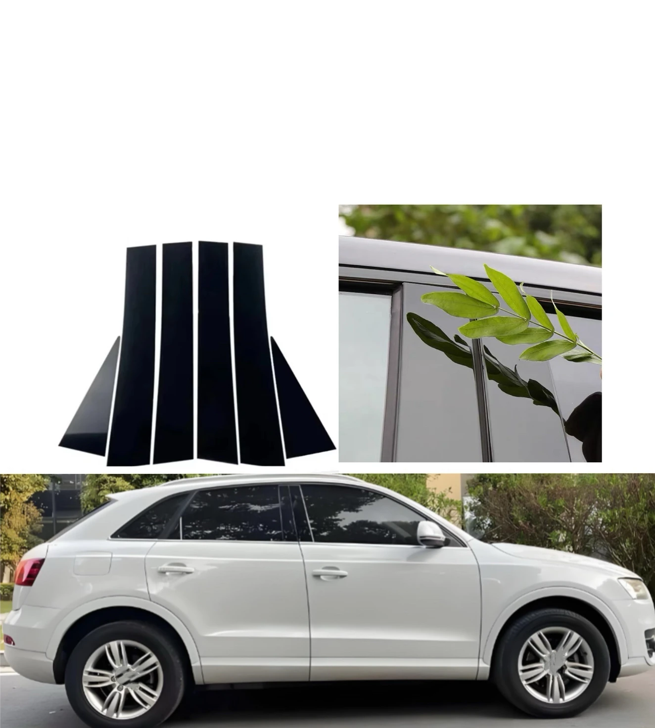 6PCS Glossy Black Window Pillar Posts Sticker Fit For  Audi Q3 8U 2012-2018 2013 2014  Window Door Column B C Sticker Cover Trim