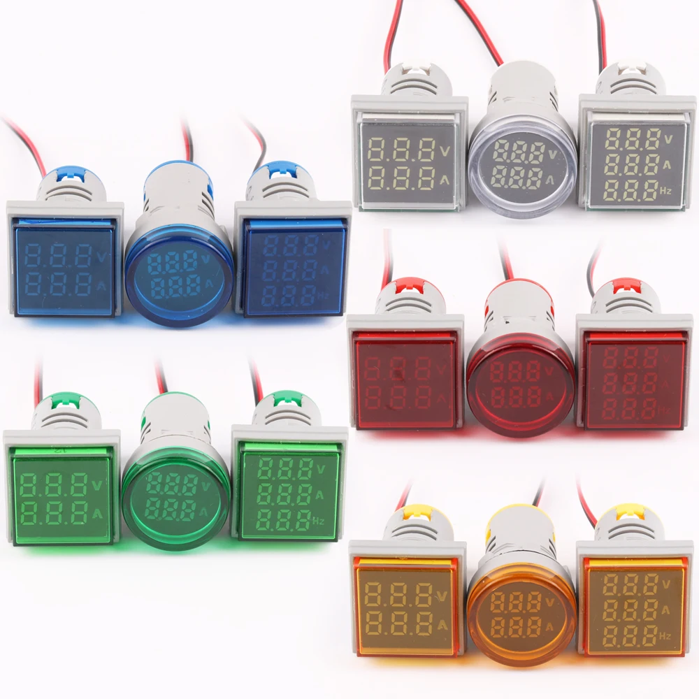 22 millimetri Digital 3in1 Indicatore di Tensione AC Amperometro Voltmetro Hz Corrente LED del Tester del Tester Luci di Segnalazione AC 60-500V colorato frequenza