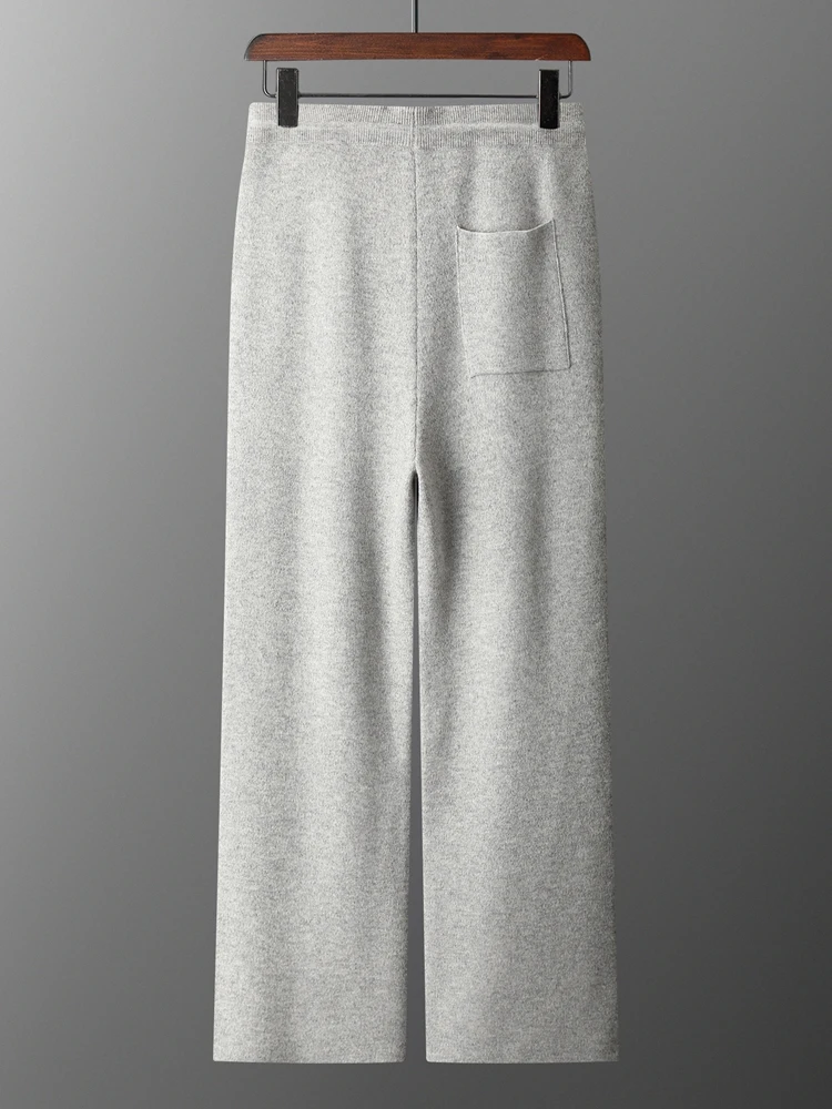 Commut Bend Knife Pants Autumn Winter Trousers Men's Wide Leg Pants 100% Merino Wool Pants Casual Warm Knit Straight Sweat Pants