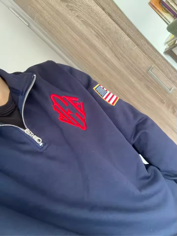 

Свитшот в стиле Y2K с вышивкой флага, воротником-стойкой и молнией до середины груди, унисекс, оверсайз, повседневный, спортивный, уличный стиль