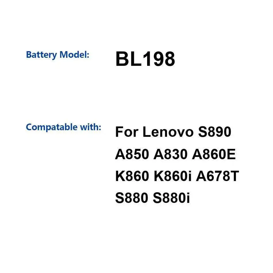 Аккумулятор мобильного телефона BL198 2250 мАч для Lenovo S890 A850 A830 A860E K860 K860i A678T S880 S880i