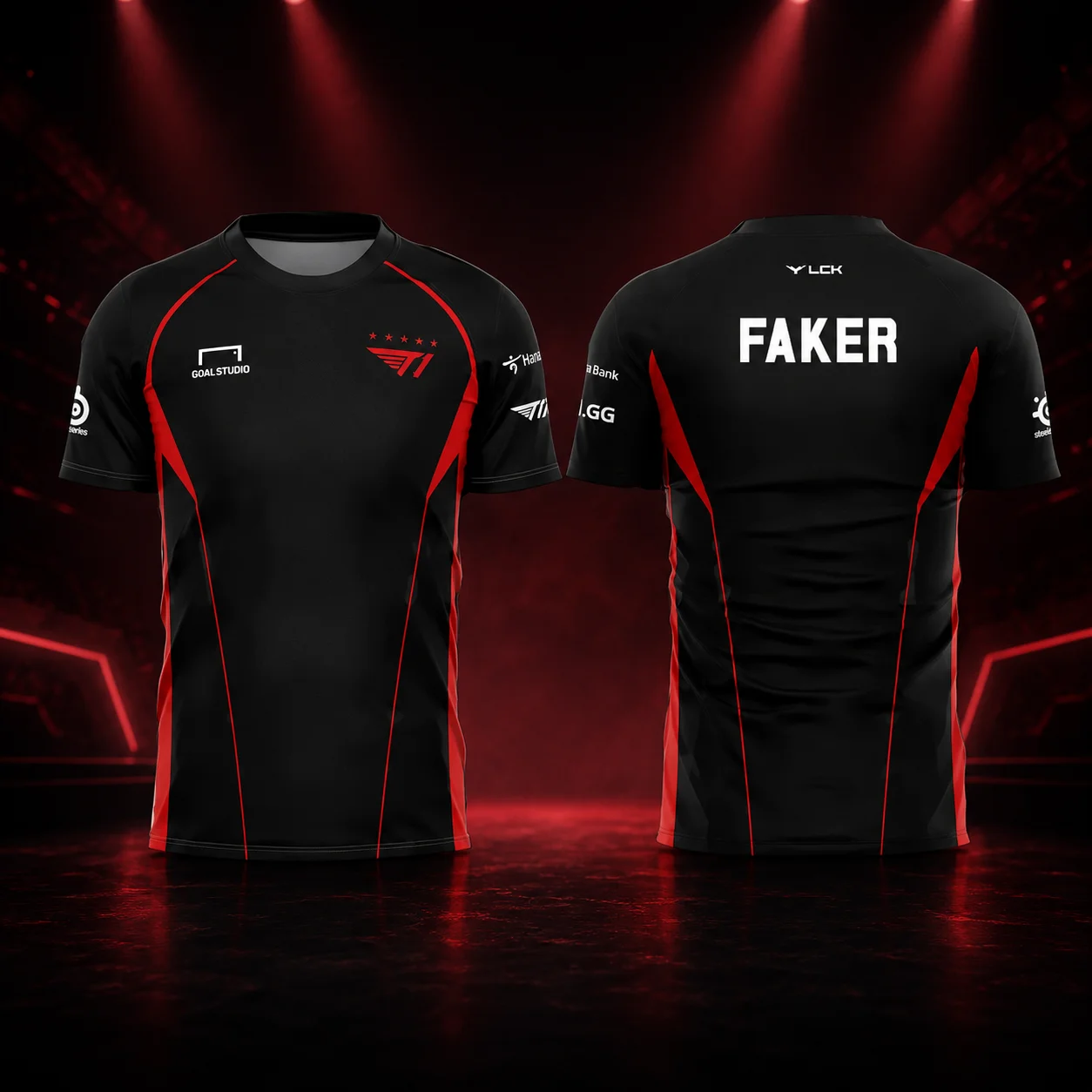Camiseta T1 Esports 2026 para hombre (negro y rojo) – Uniforme del equipo (Faker, Keria, Oner, Gumayusi, Zeus) – Camiseta de gaming de manga corta – Ropa deportiva unisex para aficionados