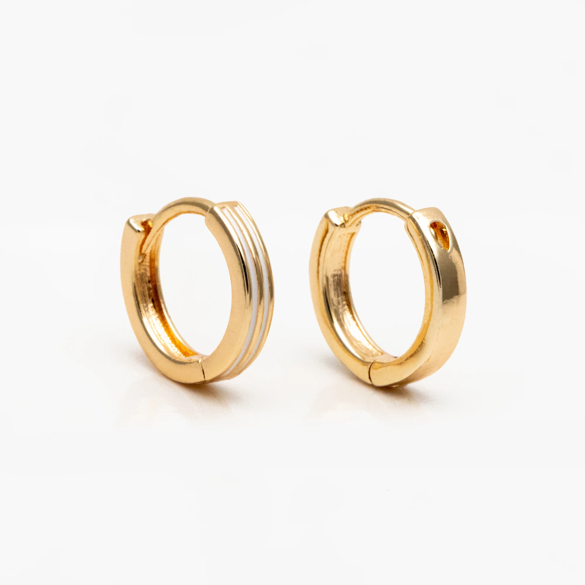 

10pcs Gold Enamel Circle Hoop Earrings, 18K Gold Plated Brass, Minimalist Huggie Earrings (GB-4434)