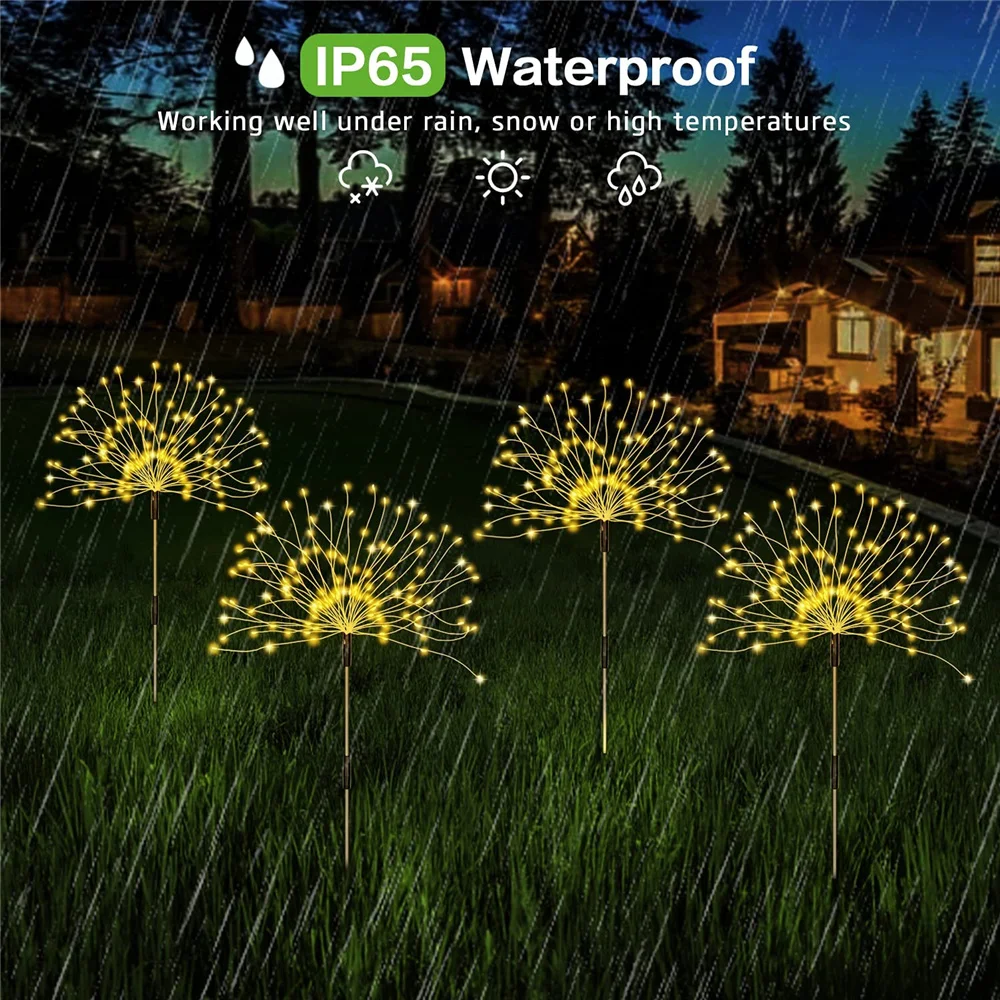 Holiday Light Solar fairy lights Outdoor Grass Globe Dandelion Fireworks Lamp 8mode 60/150/200LED For Garden Lawn Landscape Lamp