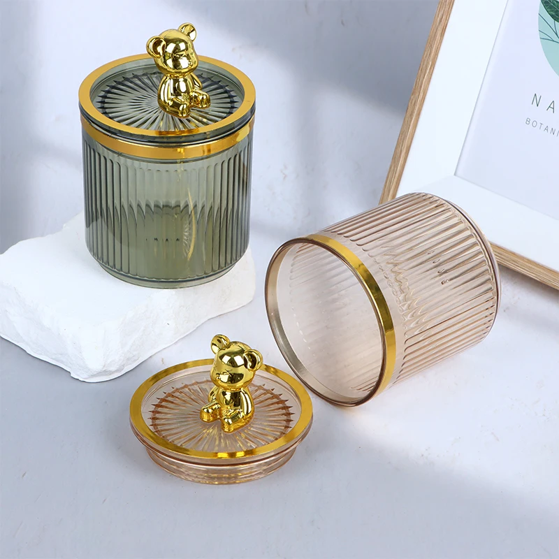 New Fashion Cute Bear Cotton Pad Cotton Swab Stick Acrylic Storage Box Cosmetics Makeup Brush Lipstick Storage Bucket