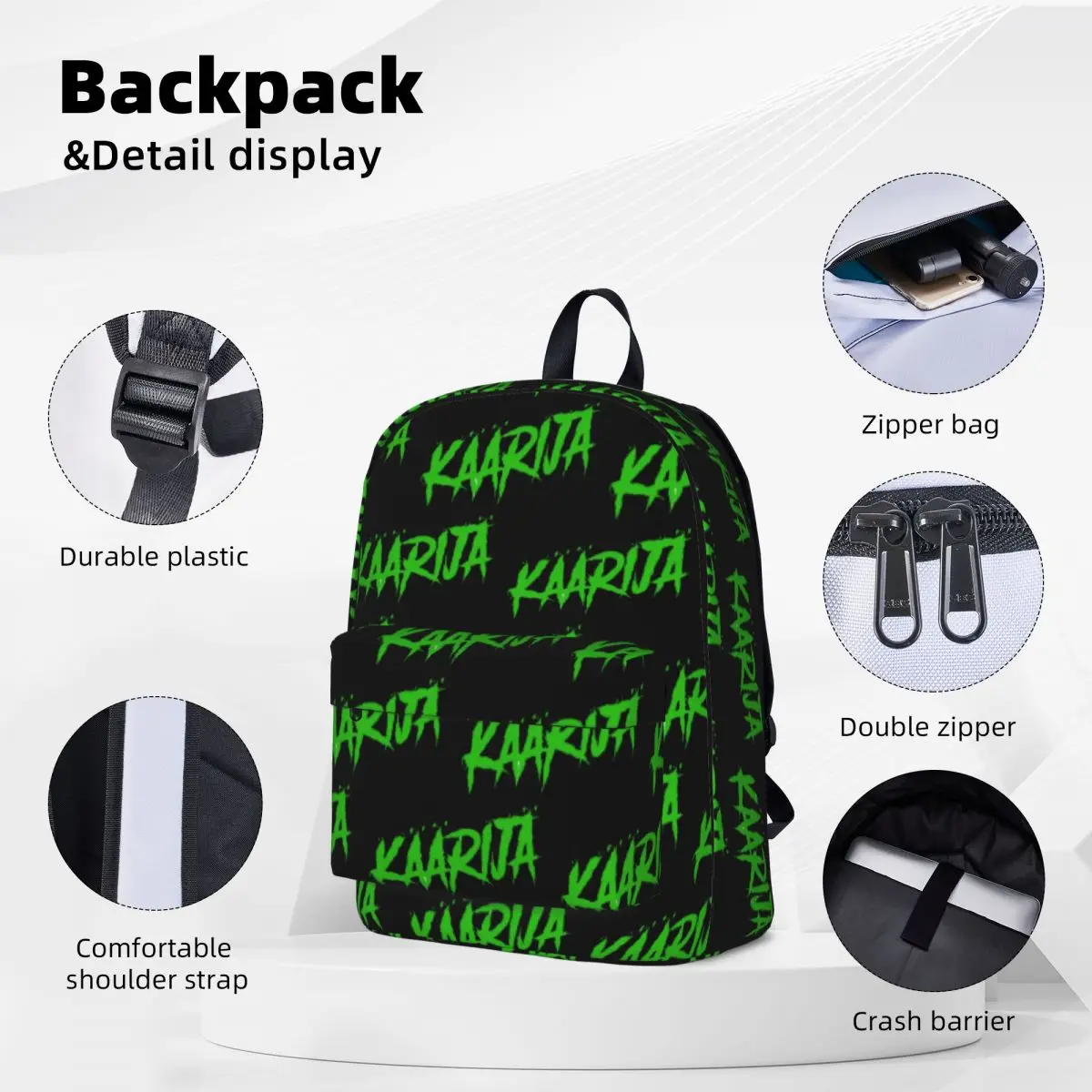 Kaarija Logo Backpacks Large Capacity Student Book bag Shoulder Bag Travel Rucksack Waterproof Children School Bag