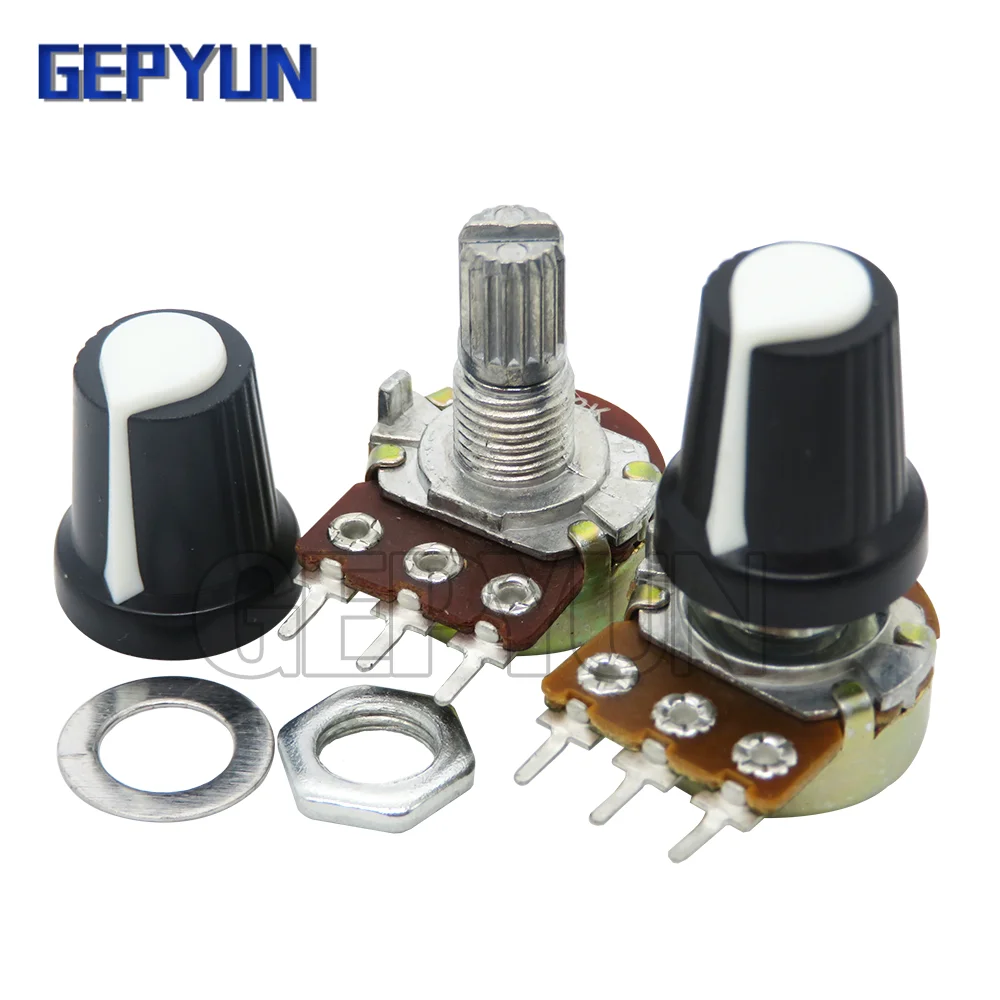 5Sets WH148 1K 10K 20K 50K 100K 500K Ohm 15mm 3 Pin Linear Taper Rotary Potentiometer Resistor for Arduino with AG2 White cap