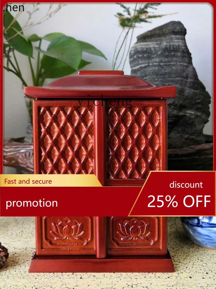 YFY Full Real Home with Door Little Buddha Mini Engraved Portable Amulet Boxes of Source Wood