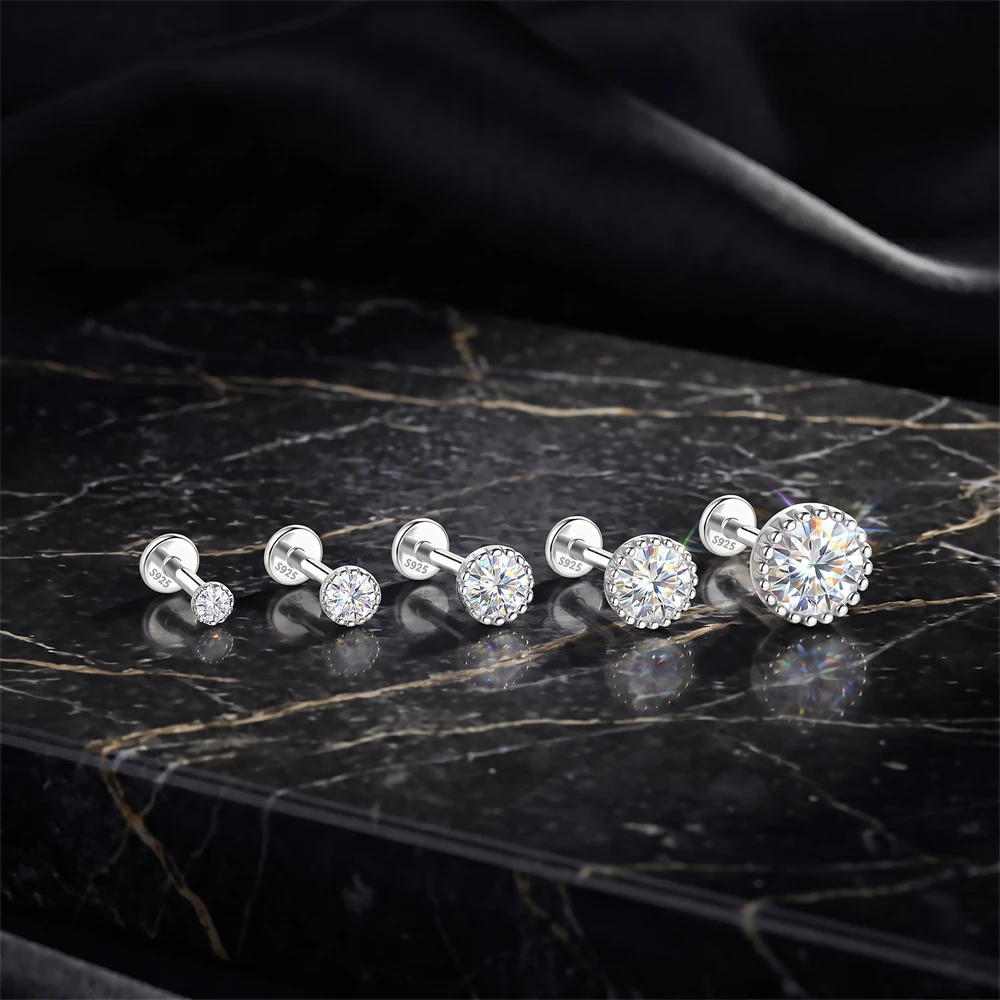 AIDE 1pc Moissanite Women's Multi Size 925 Sterling Silver Classic Round Cartilage Helix Piercing Earrings With Certificate