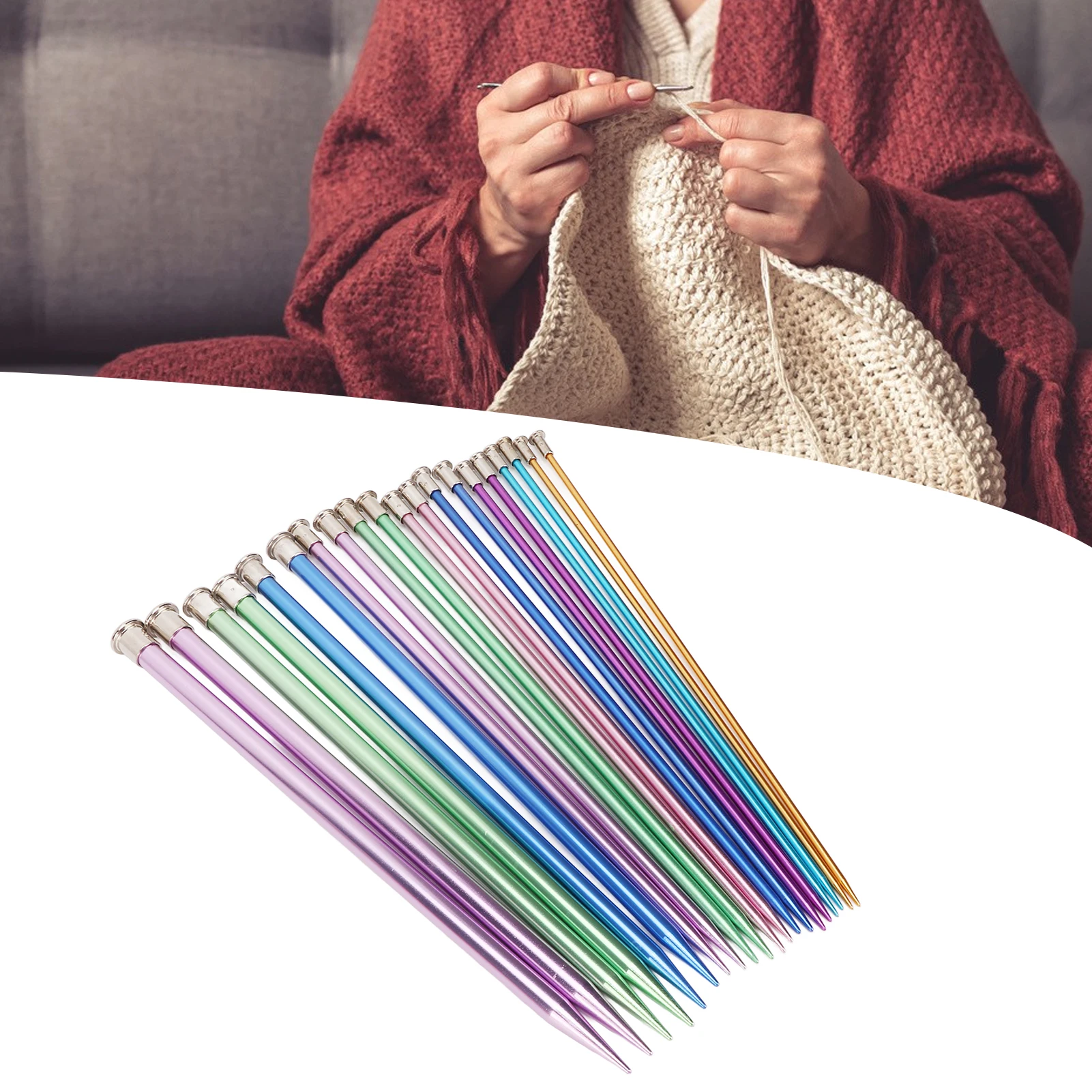 Stricknadel-Set, verschiedene Größen erhältlich, Aluminium-Stricknadeln, Größenmarkierungen, 25 cm, farbig, für DIY-Strickprojekte