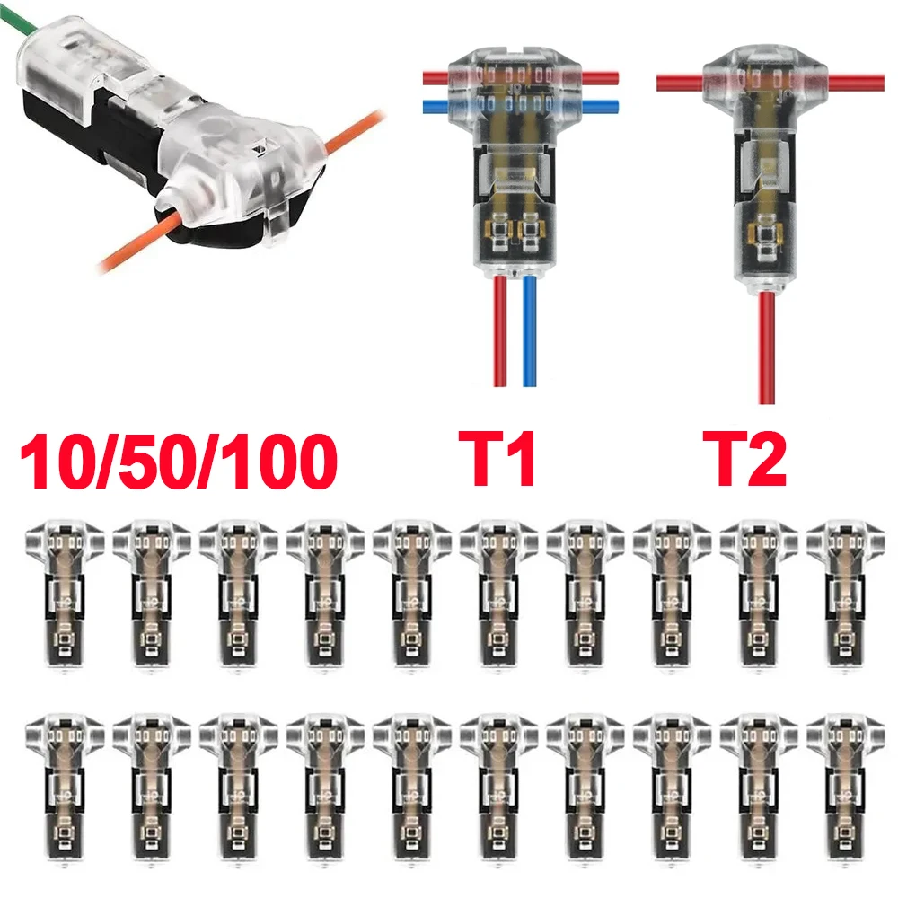 Universal T Type Quick Splice Low Voltage Wire Connector Solderless No Stripping Tool Free One Pin Two Way Mini Terminal Join