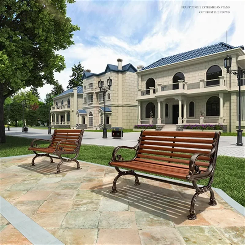 Purple Leaf Outdoor Park Bench Cast Aluminum Alloy Garden Long Chair with Backrest Casual Patio Seating for Lawn Yard
