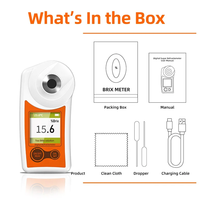 Medidor de azúcar eficiente, medidor de azúcar para frutas, pantalla Digital portátil de alta precisión, índice de refracción, instrumento de detección de azúcar de naranja