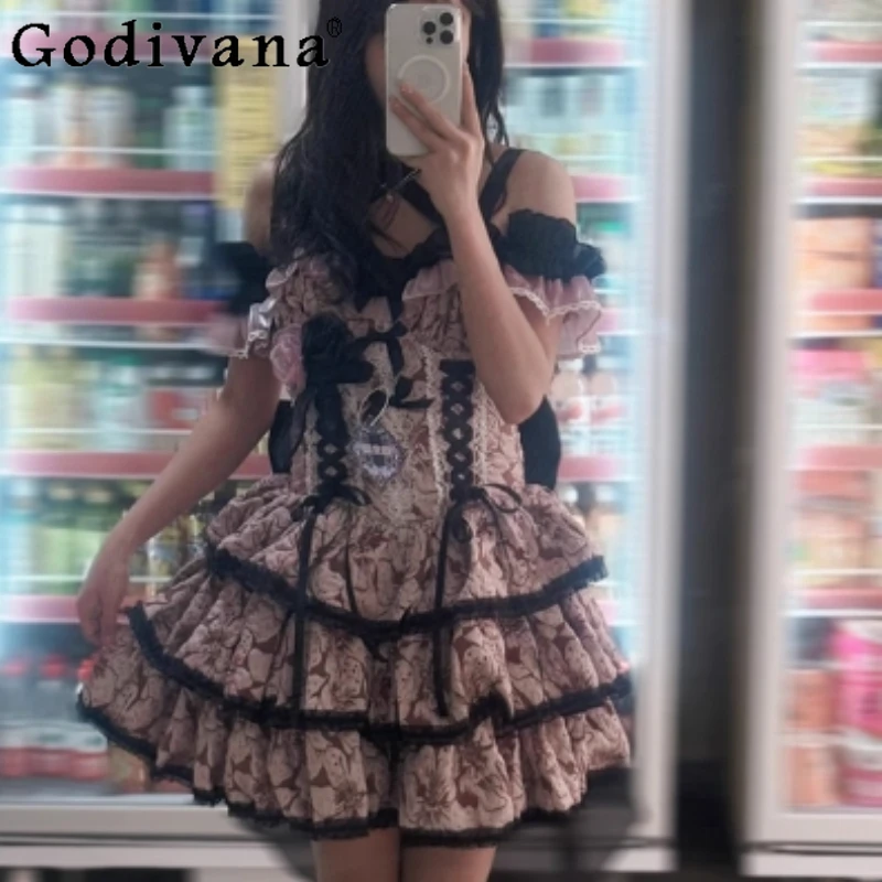 

Summer Lolita JSK Pink Gothic Dress Women's Stage Short Suspender Original Dress Female Princess Sweet Cute Halter Dress