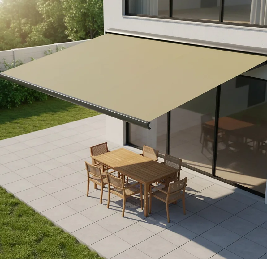 Minimalist Style Villa Large Size Sunshade All Weather Heavy Duty Electric Intelligent Canopy High End Wall Mounted Awning