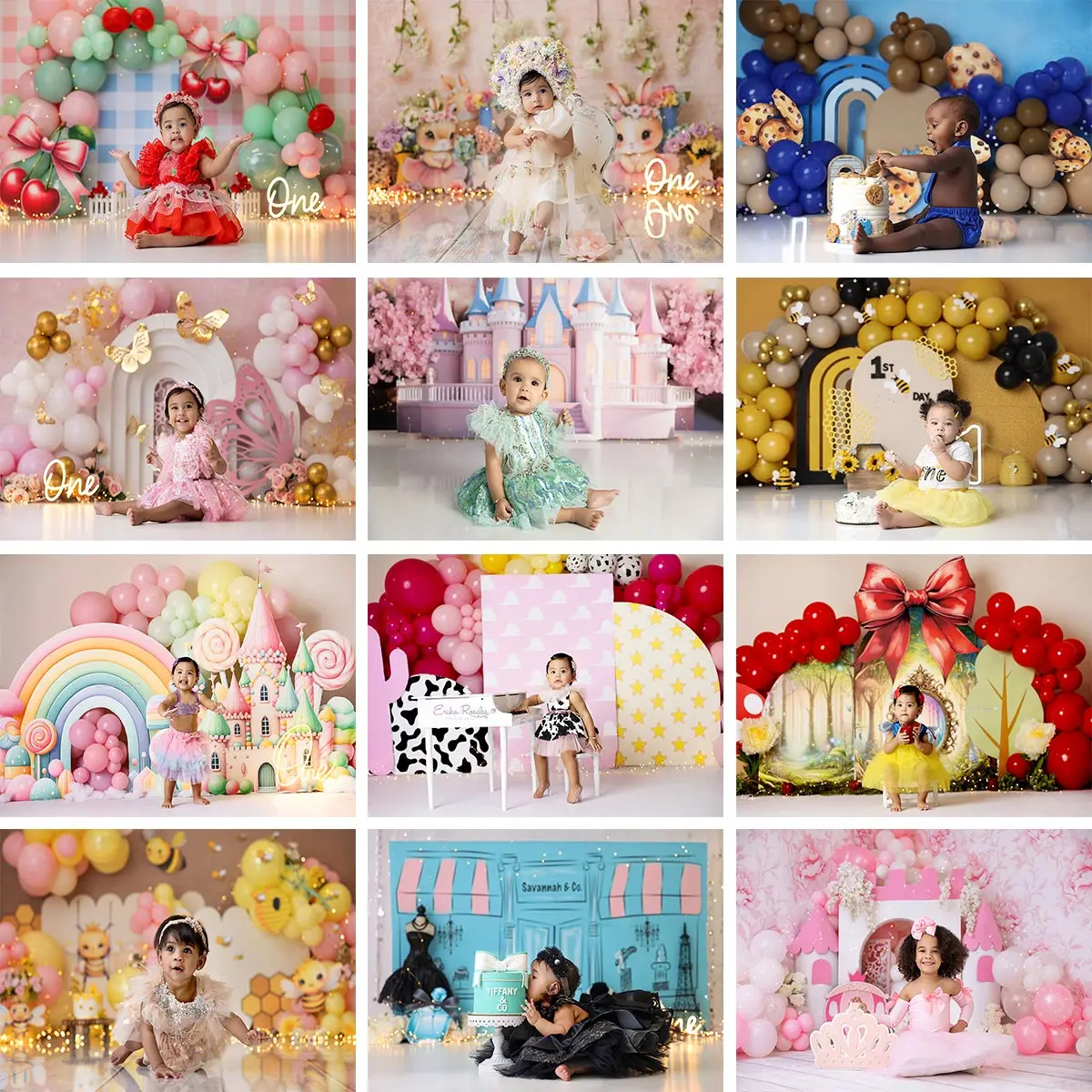 Little Bear Birthday Cake Smash Backdrop Pink Butterfly Princess Castle Girls Adult Photography Studio Backgrounds