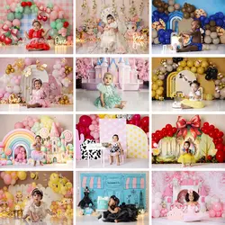 Little Bear Birthday Cake Smash Backdrop Pink Butterfly Princess Castle Girls Adult Photography Studio Backgrounds
