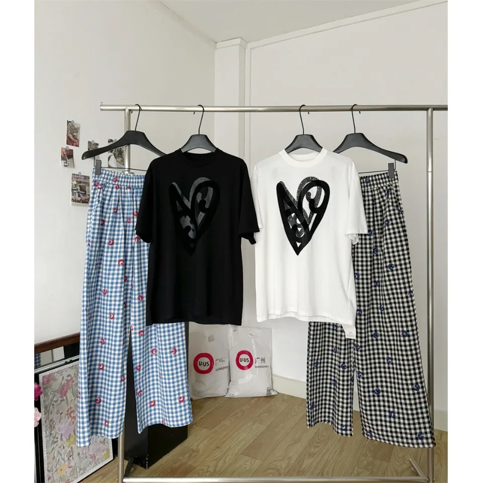 

Lin Xia Summer Love Heart Print Pure Cotton ort Sve T-irt Women Loose round Ne New Sle Top Casual Oversize Cotton Tee