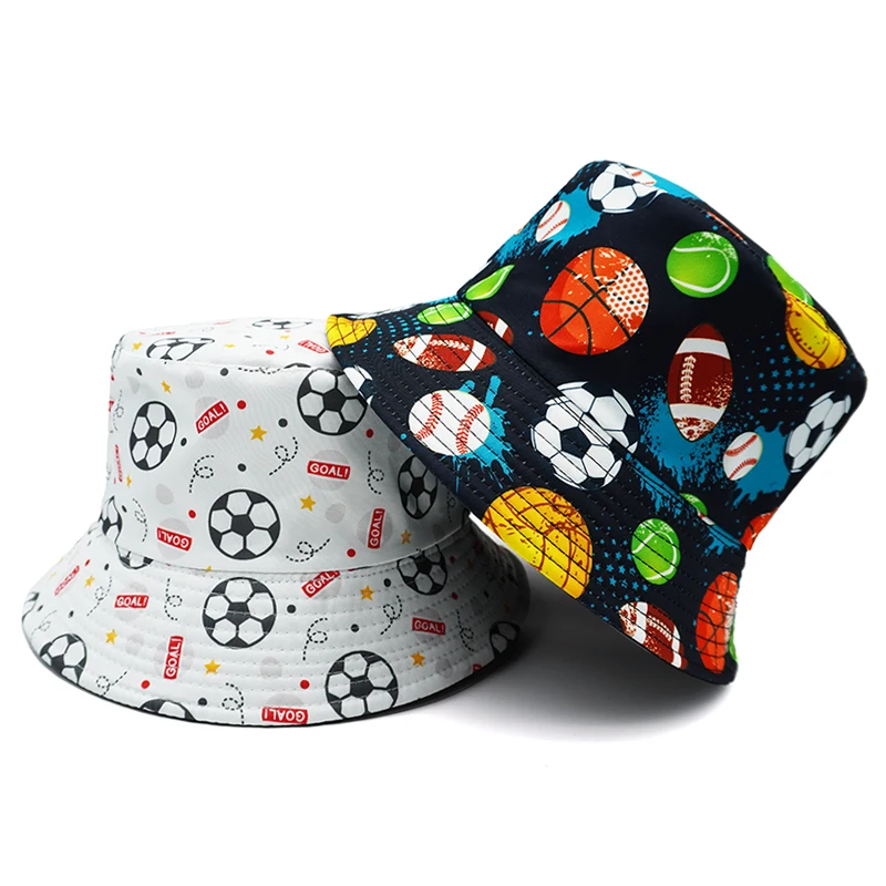 Bocca Cartoon Soccer Football Bucket Hat Rugby Ball Printing Pattern Fisherman Hats Double Sides Panama Cap Summer New Style