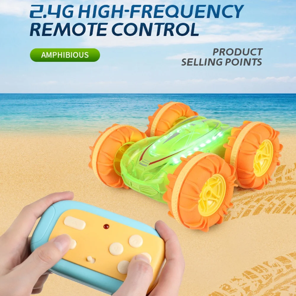 

Pro 2.4G RC Stunt Car Transparent Light Amphibious Vehicle Double Sided Stunt RC Car Gesture Rolling For Kids