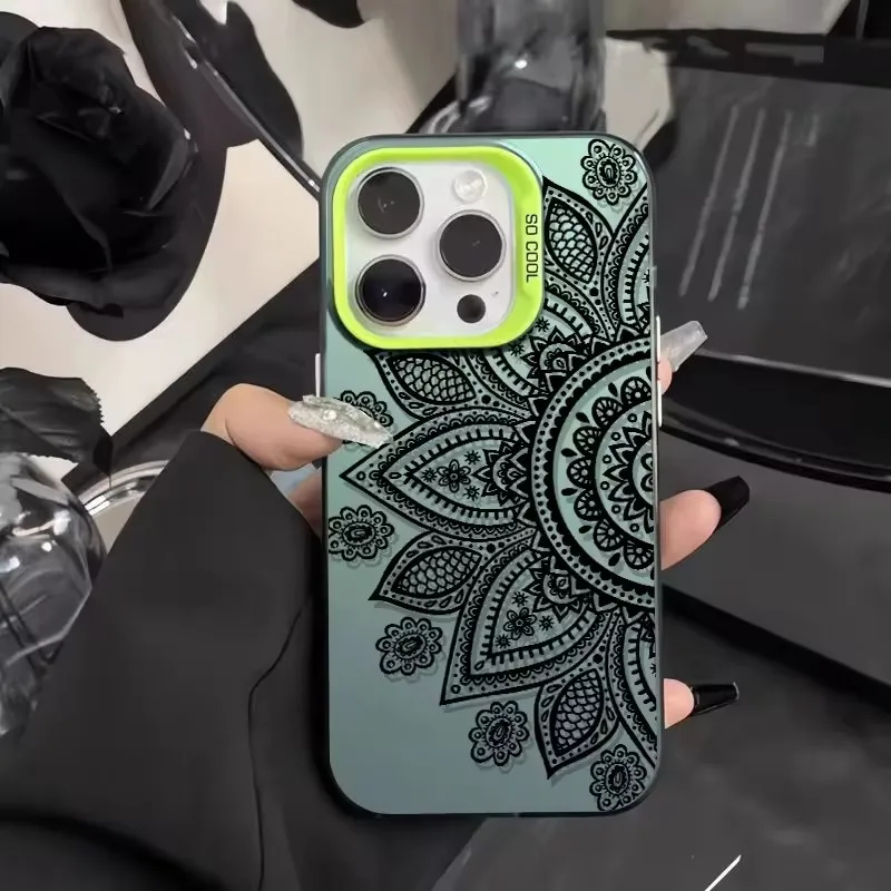 Funda Protectora Anti-Rayones para iPhone 18 17 16 15 14 13 12 11 Pro Xs Max Plus Mini 16e 17e X XR Air, Diseño Mandala Negro, Carcasa Rígida