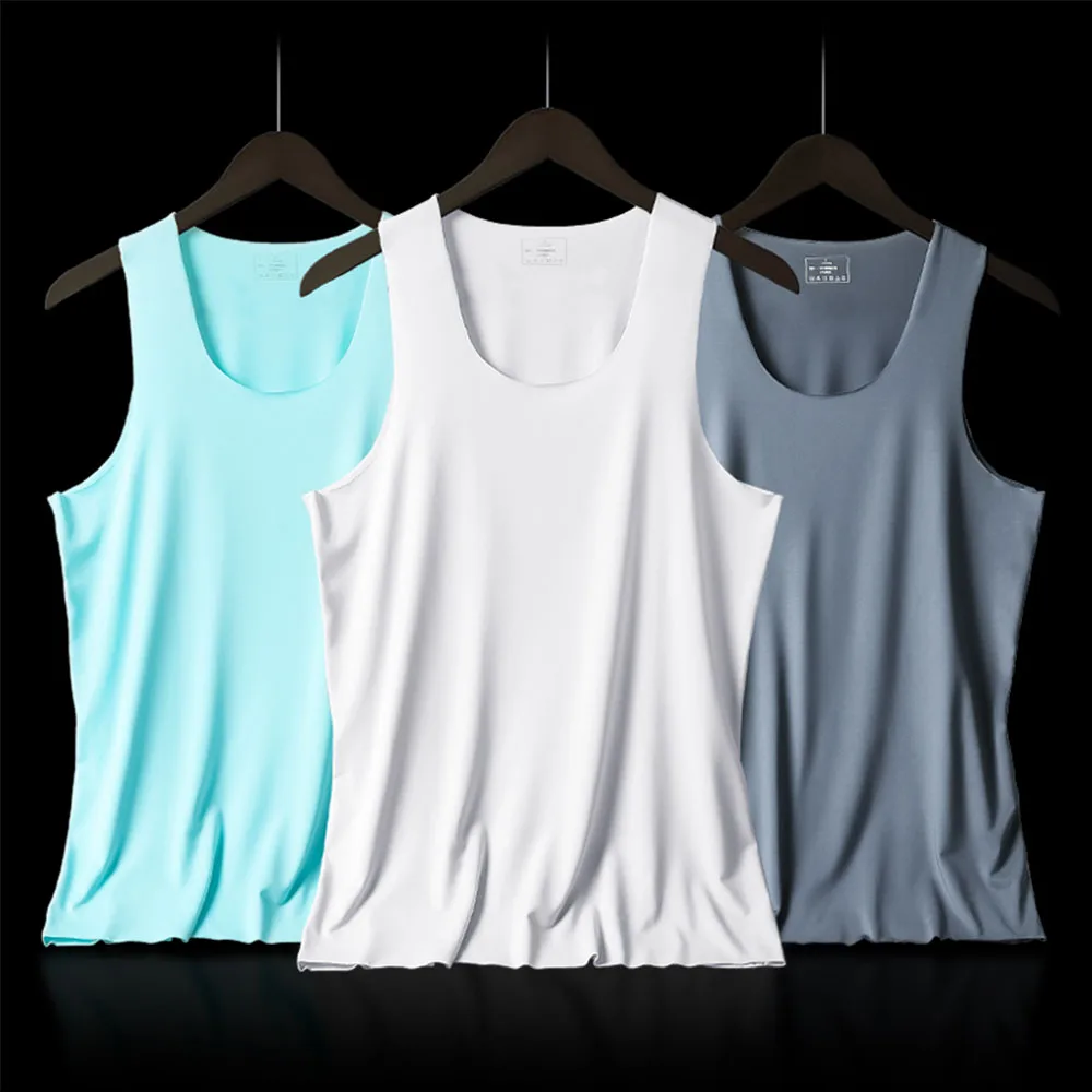 

2PCS Men's Vest Ice Silk Traceless Fitness Summer Slim Tight Breathable Underwear Youth Sports Hurdle Sleeveless Undershirt