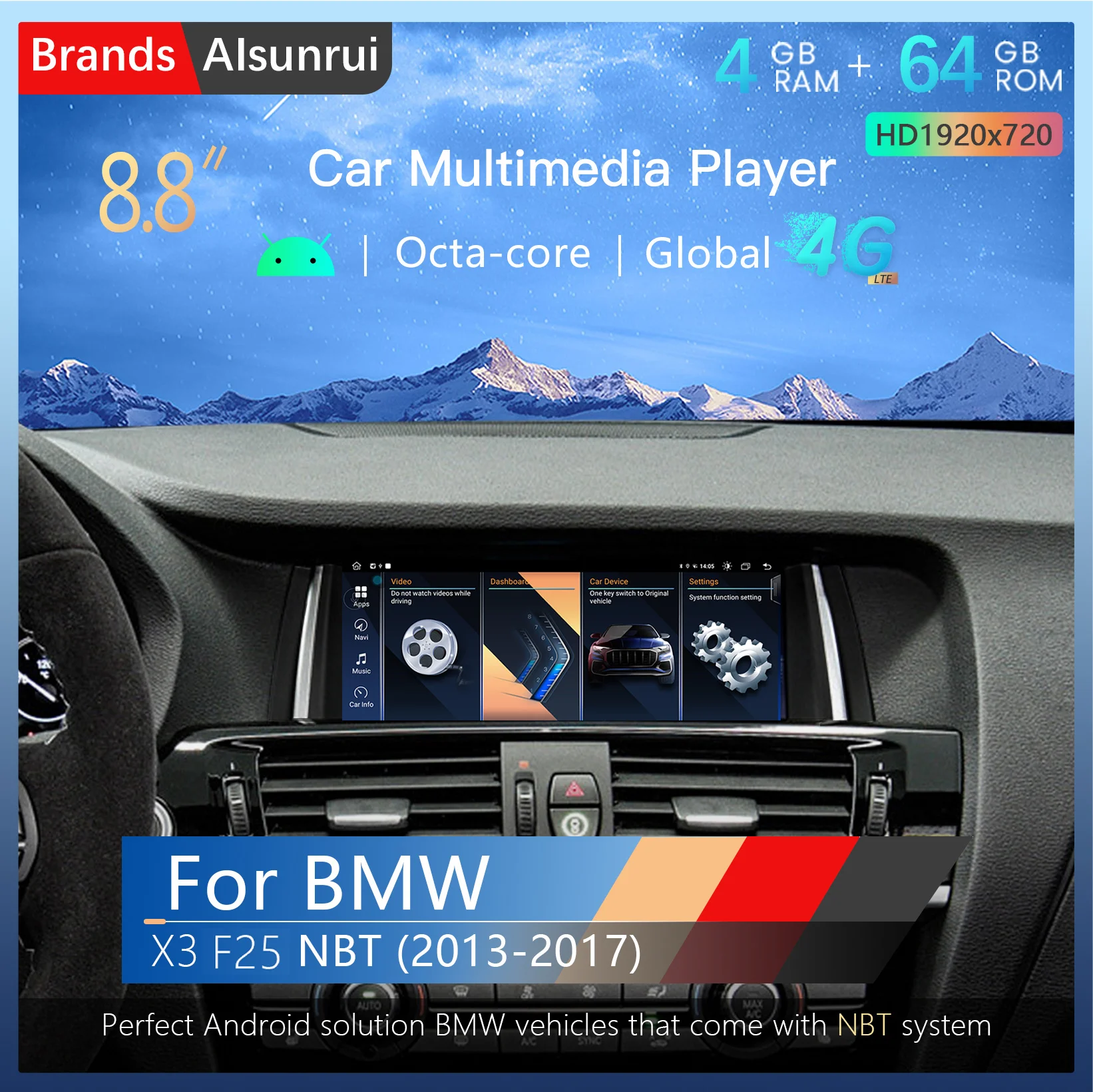 

Беспроводной автомобильный радиоприемник Carplay Android 14, экран для BMW X3 F25 для BMW X4 F26, мультимедийное аудио стерео головное устройство, GPS-навигация, 4G