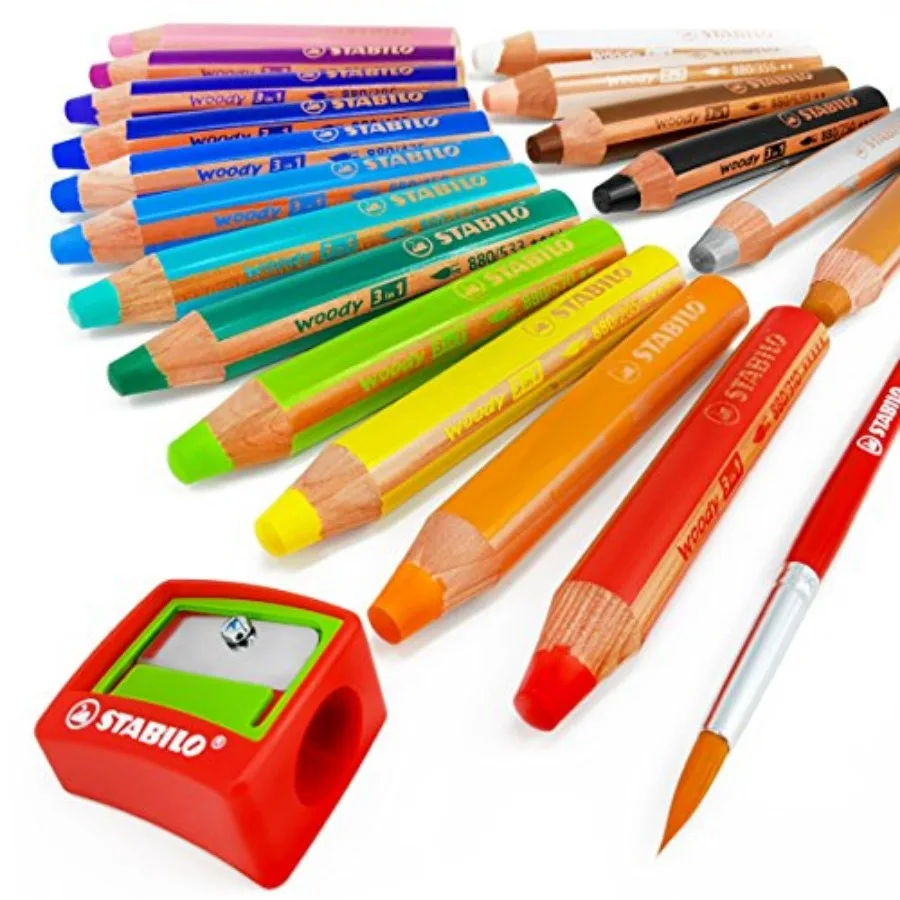 

- Woody 3 in 1 Multi-Media Watercolour Pencils - Jumbo Easy-Grip - Pack of 18 with Sharpener and Brush