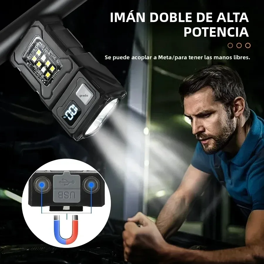 Mini linterna LED recargable por USB, linterna portátil superbrillante con imán trasero, luz de emergencia COB lateral y linterna de Camping