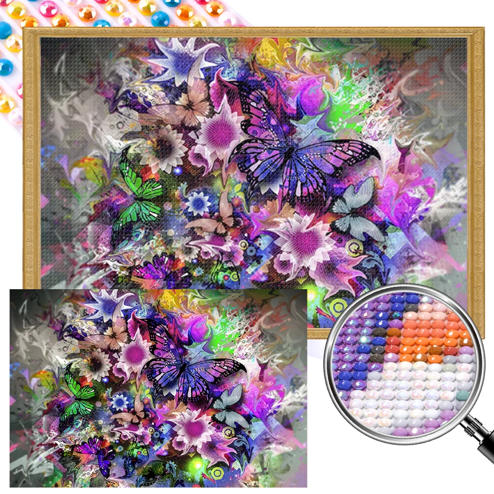 

5D DIY Полный круглый дрель Частичная AB Алмазная картина Фиолетовая бабочка Искусство 65x45см