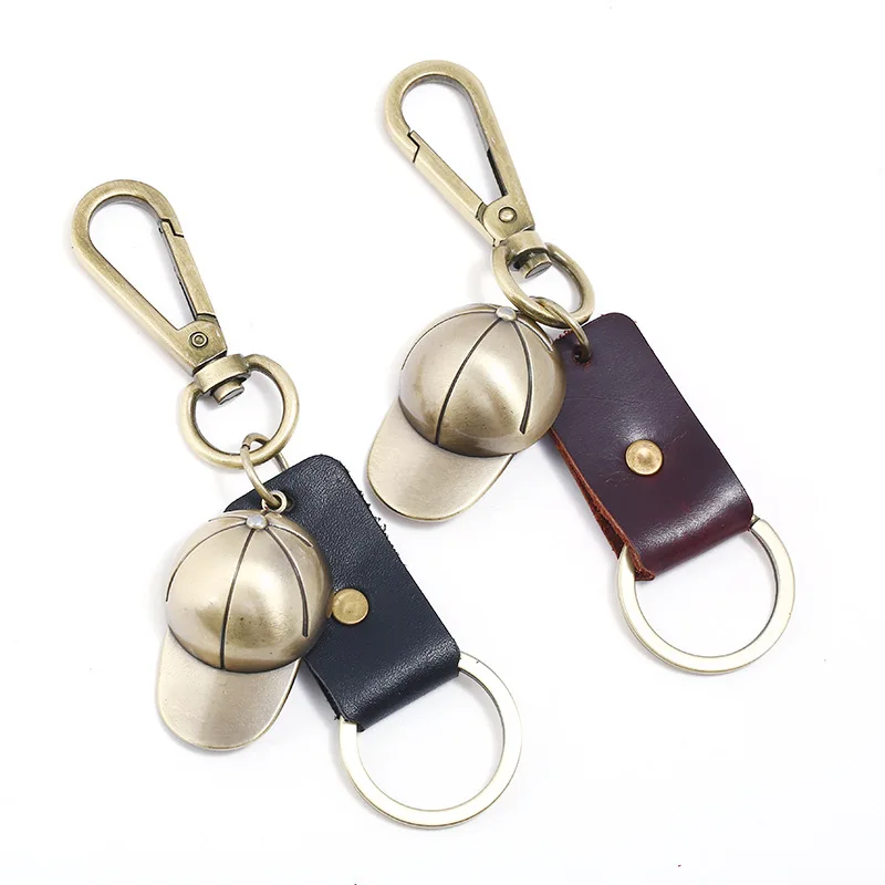 2pcs Bronze colored hat cowhide keychain car keychain bag, pendant