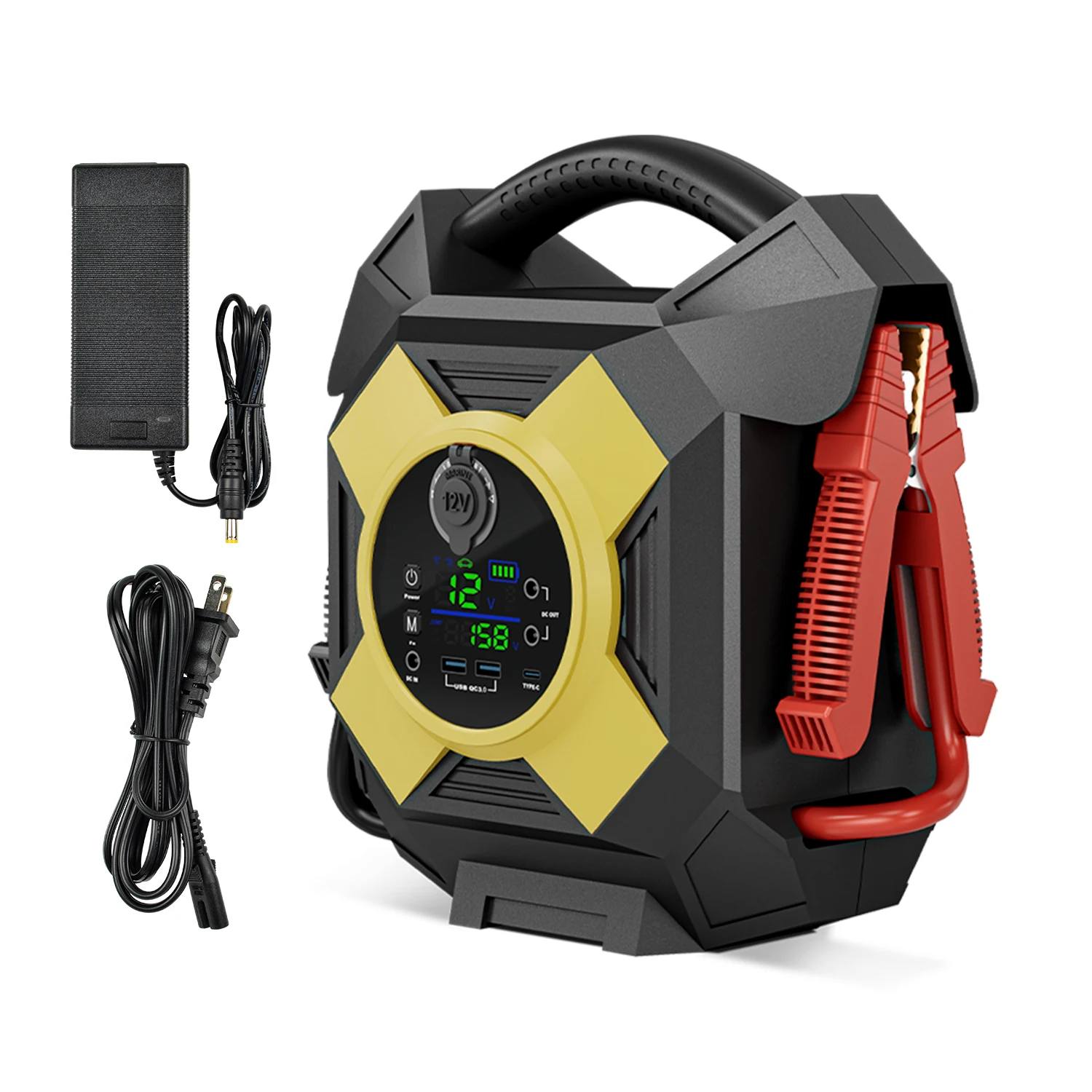 LED Light for Large Vehicles Trucks Motorcycle PD36W Type C QC18W USB 64000mAh High Capacity Jump Starter 30000A Peak 15000A