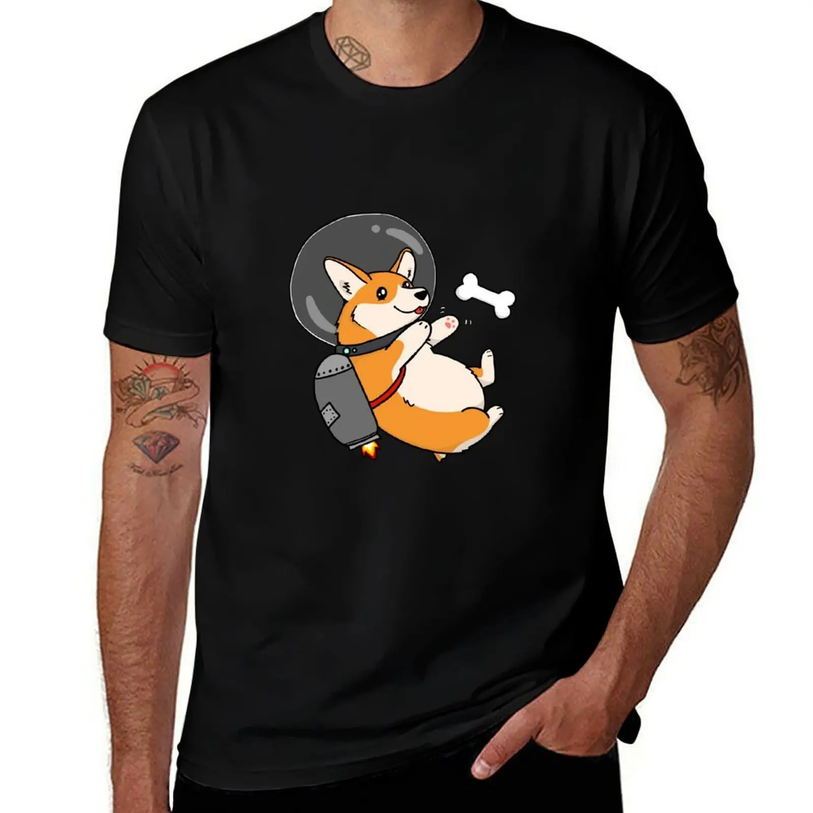 chubby space jetpack corgi T-Shirt Casual Streetwear Short Sleeve Tee T-Shirt