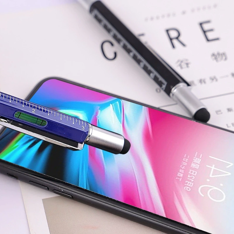 6 in1 Multifunction Ballpoint Pen with Modern Handheld Tool Measure Technical Ruler Screwdriver Touch Screen Stylus Spirit Level