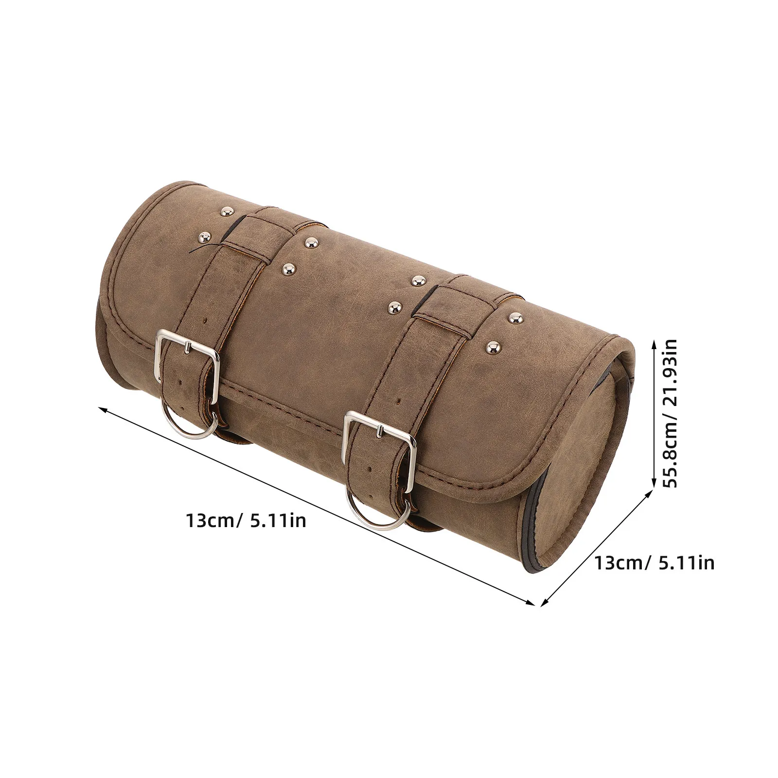 Motorcycle Front Fork Saddle Bag PU Studded Oval Roll Tool Pouch Large Capacity Anti-Scratch Motorcycle Fork Mount Bag