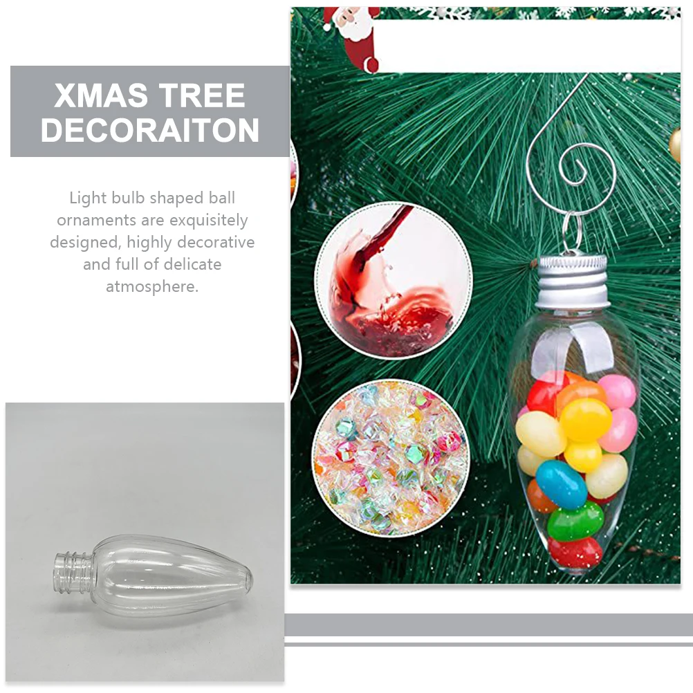 

12pcs Light Bulb Shaped Ball Ornaments Clear Plastic Fillable Hanging Decorations For Christmas Holiday Party Wedding Xmas Tree