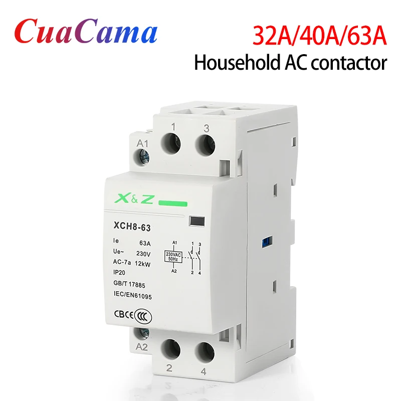 1PCS 2P Din Rail Modular Household Ac Contactor 32A/40A/63A 220V/230V 50/60HZ 1NO 1NC 2NO 2NC