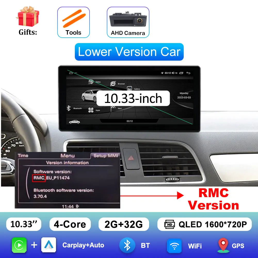 Draadloze Carplay 4G Android 16 voor Audi Q3 2013 - 2018 GPS Navigatie Auto Video Multimedia Speler WiFi BT DSP Stereo Auto Gereedschap