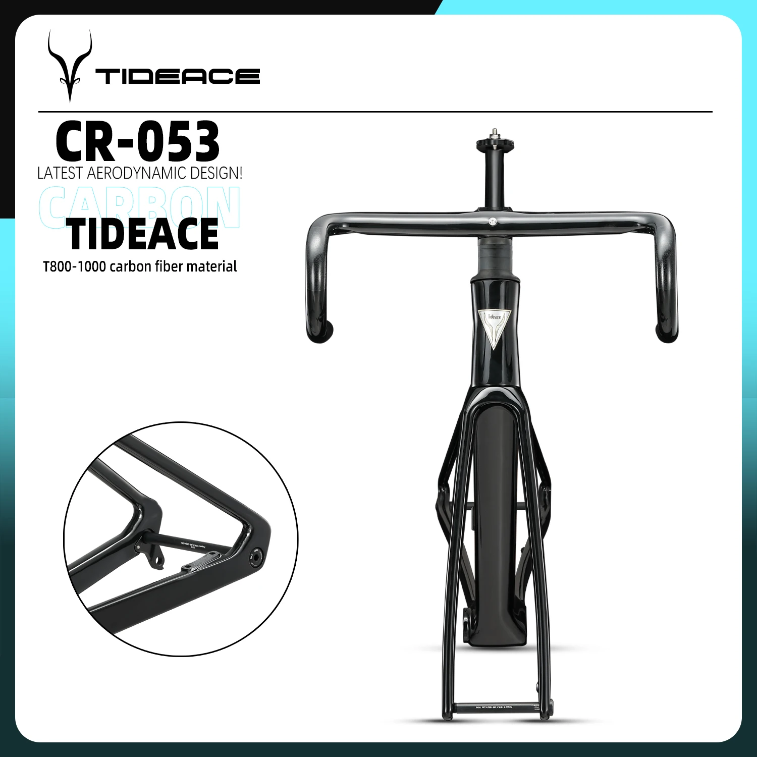 Tideace Ultra Light Weight Carbon Fiber Road Bike Frame Disc Brake All Internal Cable Bicycle Frameset Integrated Bar