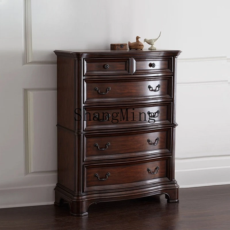 

CL retro solid wood bedroom six-bucket closet black walnut storage locker villa