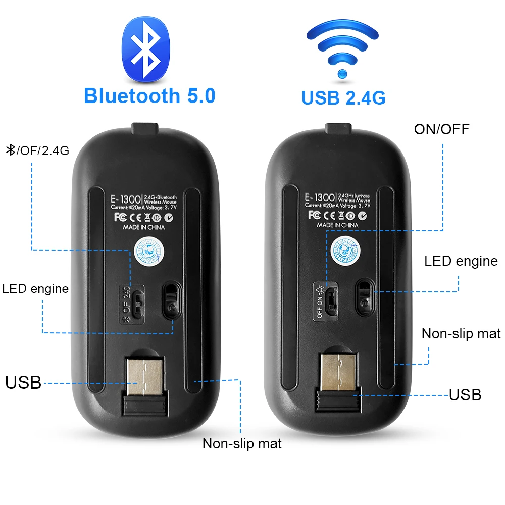 무선 블루투스 RGB 충전식 마우스, 조용한 무선 컴퓨터, LED 백라이트, 인체 공학적 게이밍 마우스, 노트북 PC용