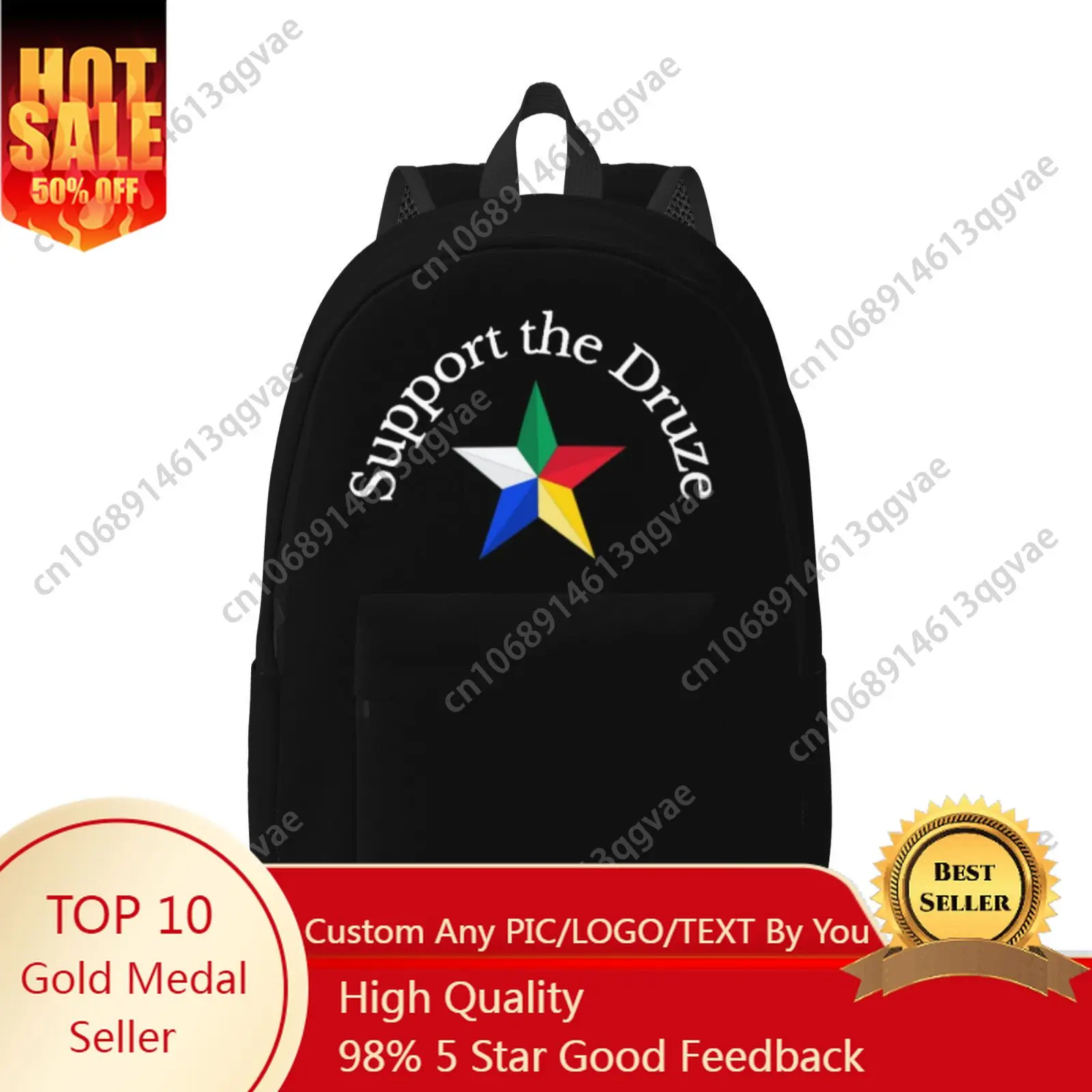 Support The Druze Logo Druze Star Custom Canvas Lightweight Backpack Fashion Durable Student Men Women Business Daypack