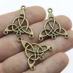 WYSIWYG 10pcs 28x25mm Vintage Jewelry Making Antique Bronze Color Earring Connector Charms Porous Triquetra Earring Connector