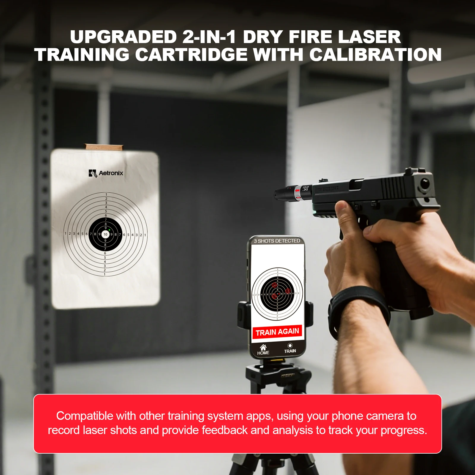 2 in 1 Rechargeable Laser Training Cartridge Cal.17 .177 Dry Fire Trainer Bore Sighter Type-C Charging Sound Activated for Indoor Shooting Practice.